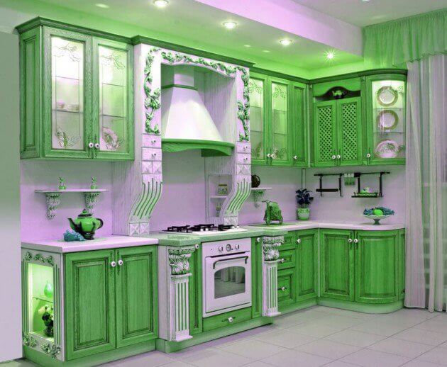 green kitchen cabinet