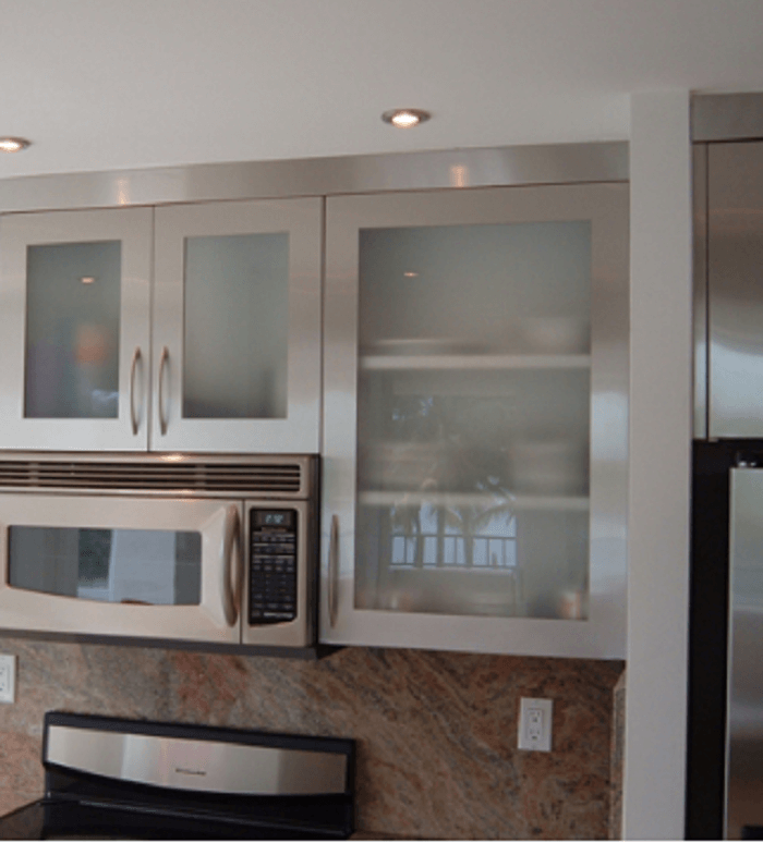 white metal kitchen cabinets