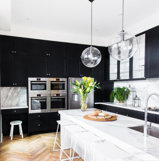 black and white cabinets in kitchen