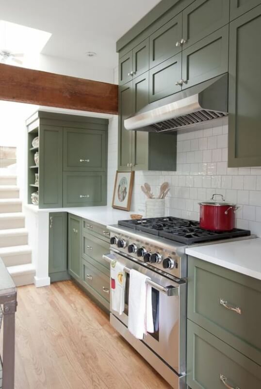 green colour kitchen cabinets
