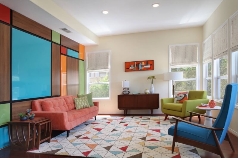 Colorful Mid Century Modern Living Room