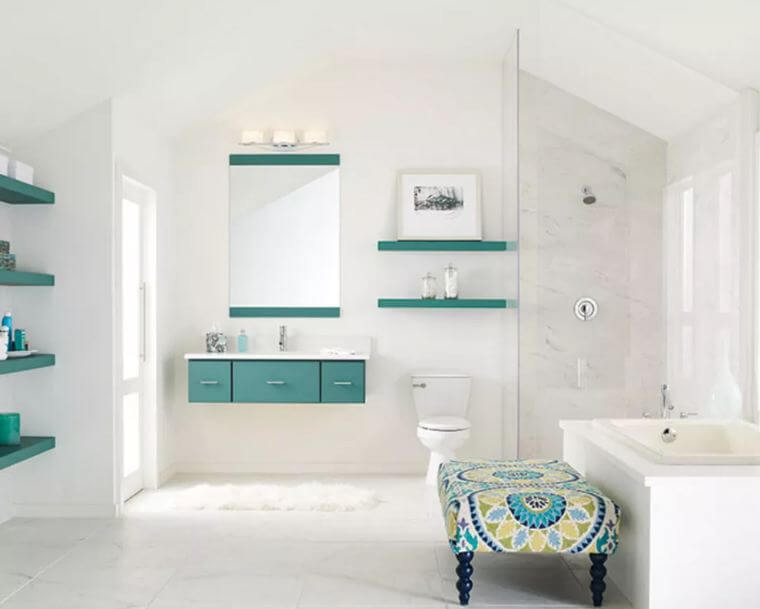 White Relaxing Bathroom with A Simple Pop of Color