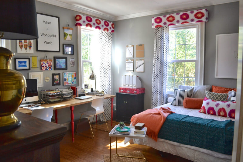 Eclectic Bedroom with Office